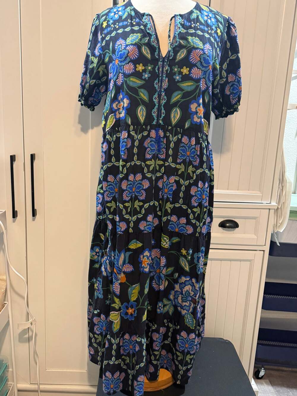 Johnny Was  Delmira floral cotton-blend midi-dress LG NWT